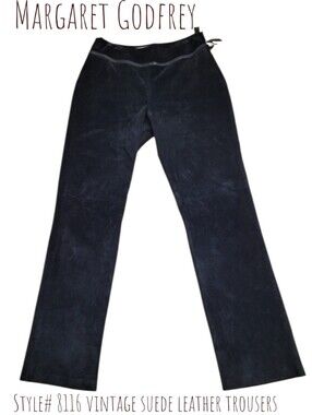 Margaret Godfrey Vintage Women's suede leather high waist black trousers Pants 8
